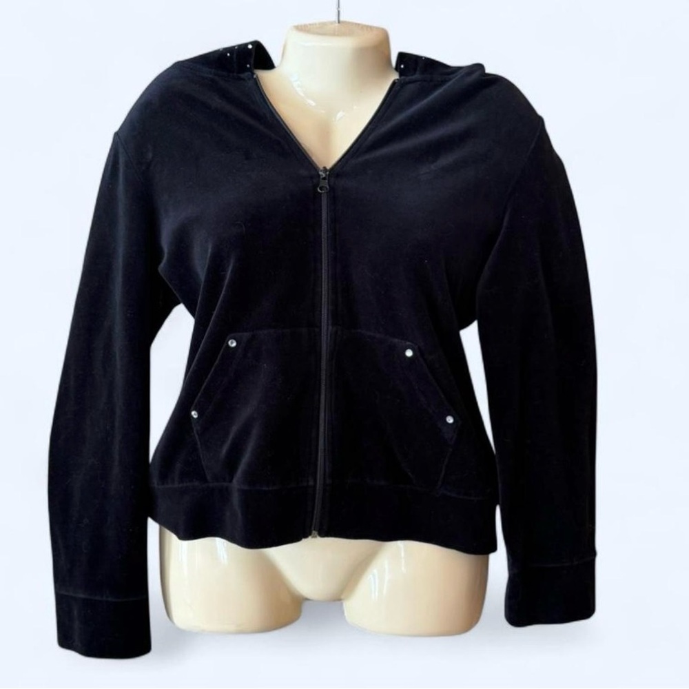 SWEET JEANS Black Velour Zip-Up Hoodie